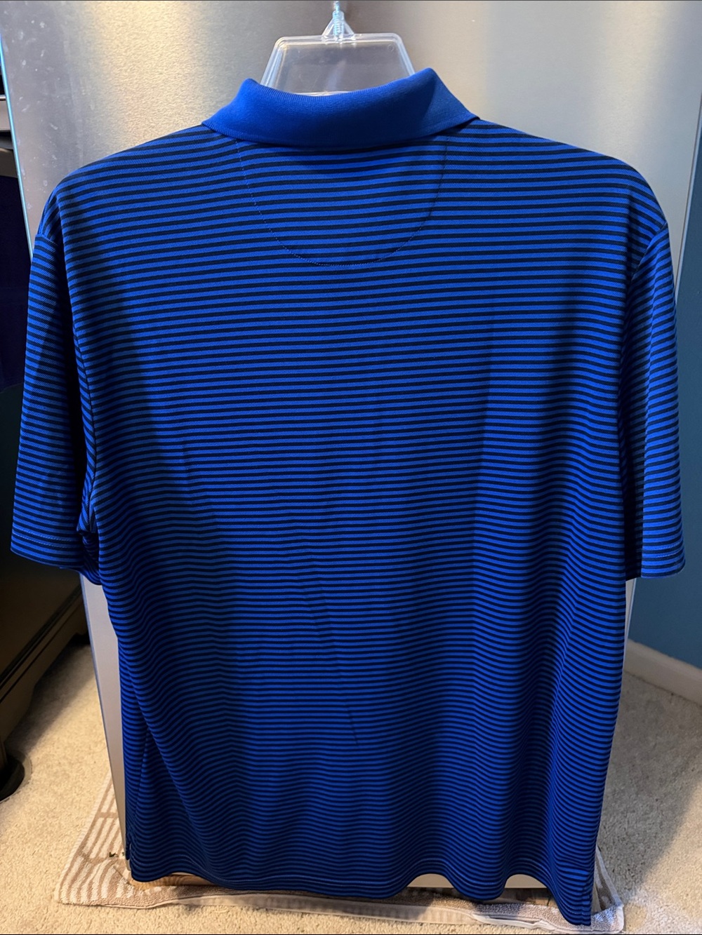 Men’s Chaps Short Sleeve Polo Style Shirt Royal Blue & Black Striped - Picture 3 of 4